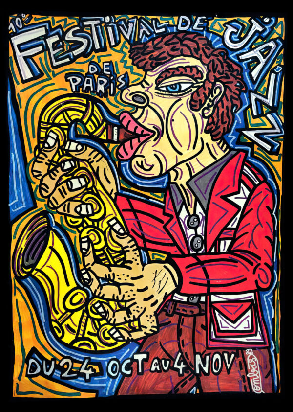 "The Saxophonist" by Robert Combas for the 10th Paris Jazz Festival - 1989