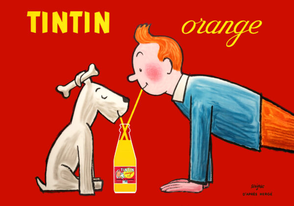 Tintin and Snowy - Promotional poster for a soda called "Tintin Orange" - Savignac 1962