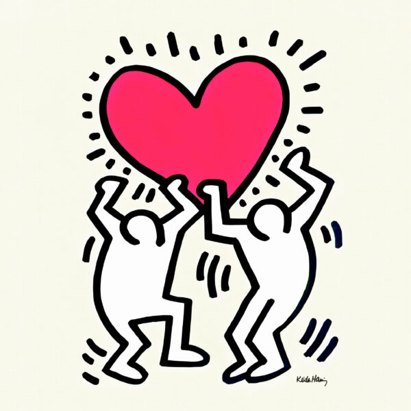 Keith Haring - Iconic image of the heart of two lovers dancing - Poster