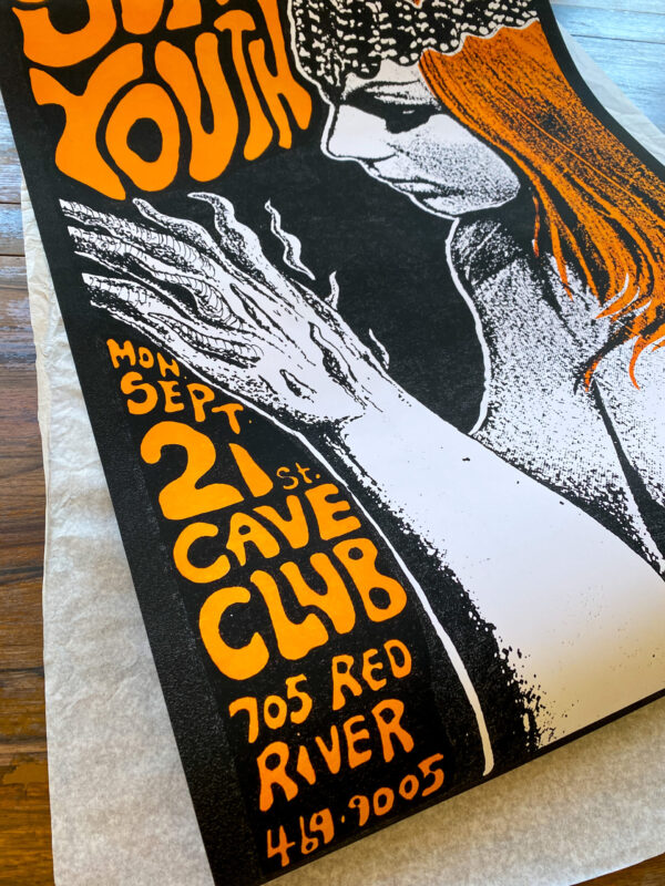 Poster of the Sonic Youth concert at The Cave in Austin Texas - Kozik 1987 – Image 6
