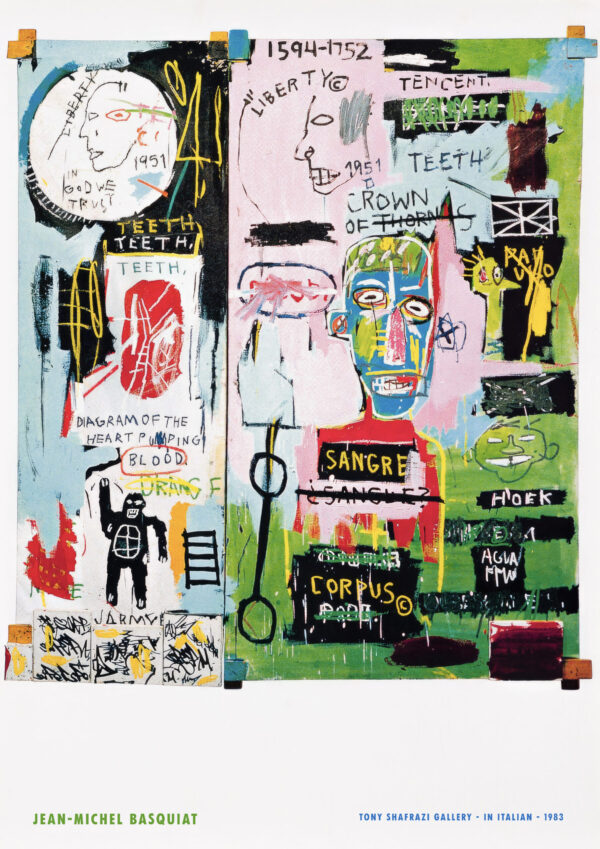 Basquiat exhibition poster at the Tony Shafrazi Gallery - "In Italian" 1983 – Image 3