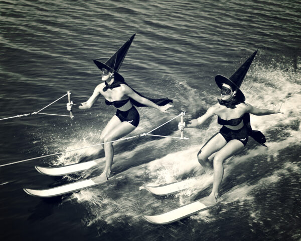 Two Witches Water Skiing - Vintage Photography Poster