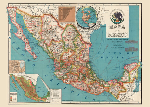 Superb map of Mexico made by E. Girard & J. Forêt in Paris - 1929 - Poster