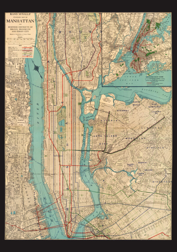 Map of Manhattan and Greater New York - Rand McNally Poster 1924