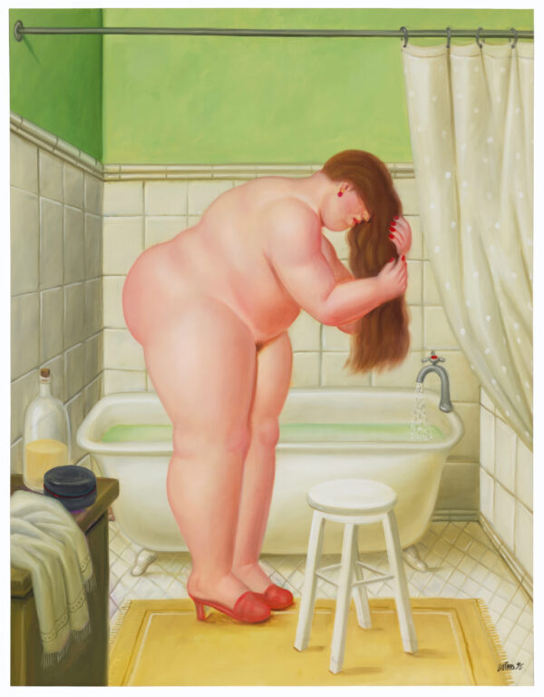 Hairdressing session in the bathroom - Fernando Botero - Poster
