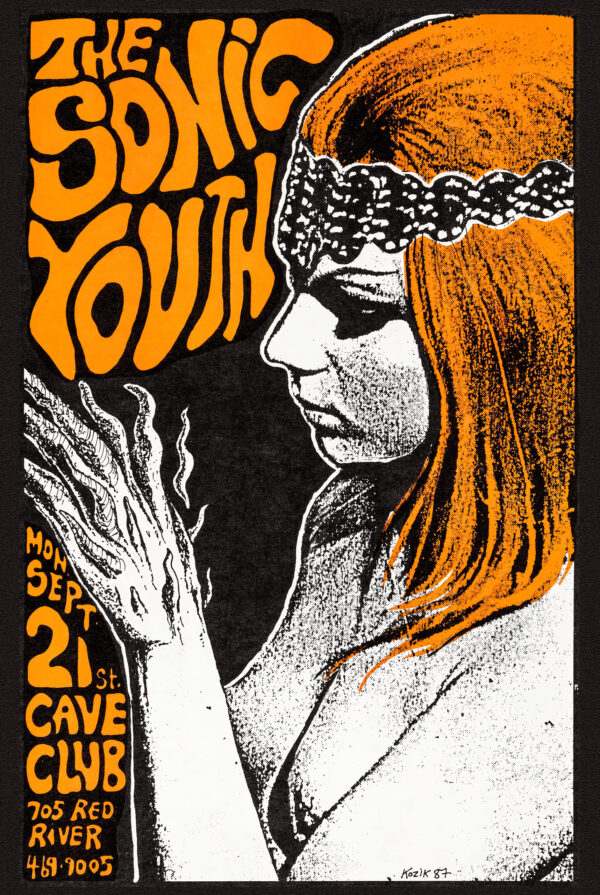 Poster of the Sonic Youth concert at The Cave in Austin Texas - Kozik 1987