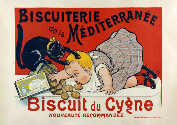 The child and the cat fight over the biscuits - Ogé Poster